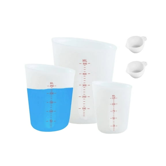 RYLZX 5 PCS Silicone Cup Set, 500ml, 250ml and 125ml for Epoxy Silicone Measuring Cups, Non-Stick Mixing Cups, Casting Molds, Jewelry Making, Silicone Measuring Cups with Marking Ounces/ml