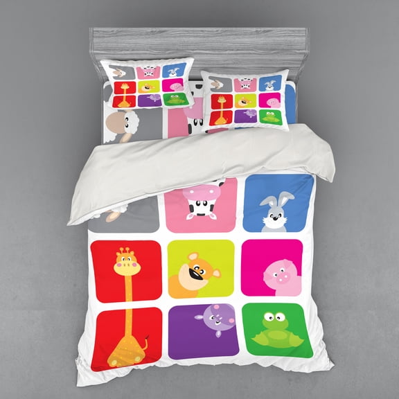 Ambesonne Cartoon Bedding Set 4 Pcs, Colorful Frames, Queen, Multicolor