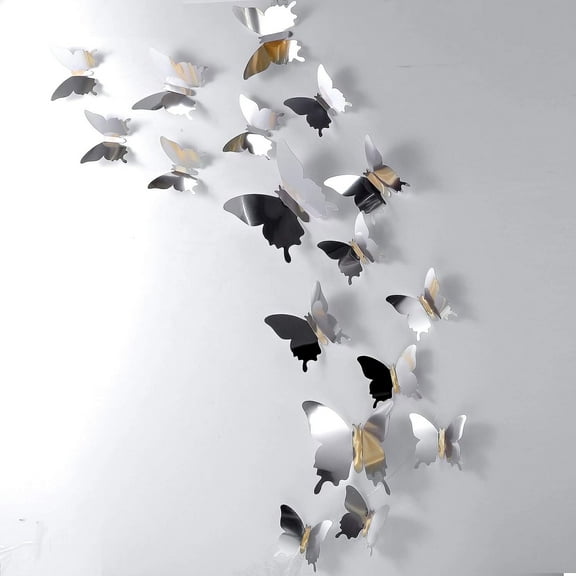 48 Pieces DIY Mirror Butterfly Combination 3D Butterfly Wall Stickers Decals Home Decoration
