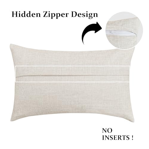 DWCN Linen Decorative Pillow Covers Comfortable Soft Cushion Covers for Sofa Couch Badroom,12 x 20 Inches, Natural Beige, 2 Pack