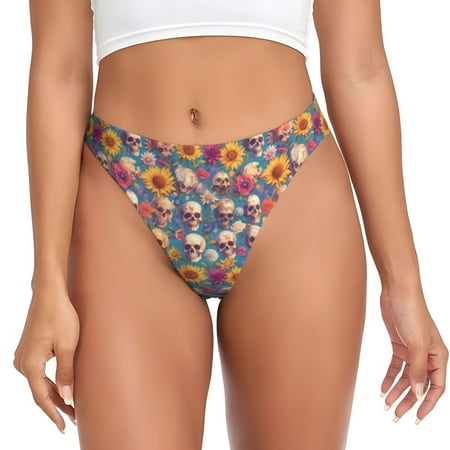 Sigee Skull sunflower daisy for Women s G-String Panty  Low Rise  Soft Lace Perfect for Everyday Wear or Special Occasions-4X-Large