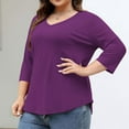 thumbnail image 2 of aidice Plus Size T Shirts for Women Casual V Neck 3/4 Sleeve Tops Loose Comfy Drop Shoulder Tee Shirts, 2 of 8