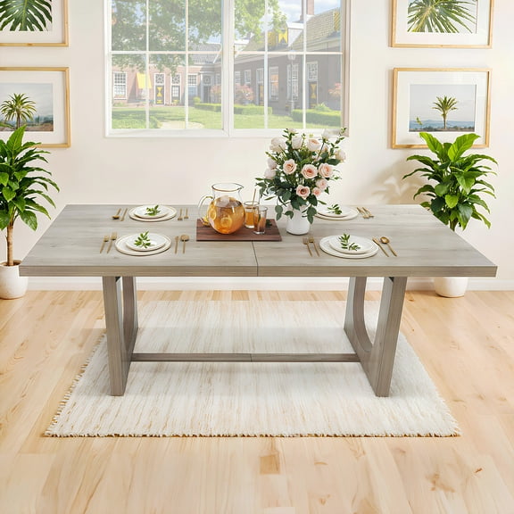 Dextrus 71" Large Solid Wood Dinner Table for 4-8 Person, Rectangular Farmhouse Kitchen Table for Gathering, Kitchen, Dining Living Room