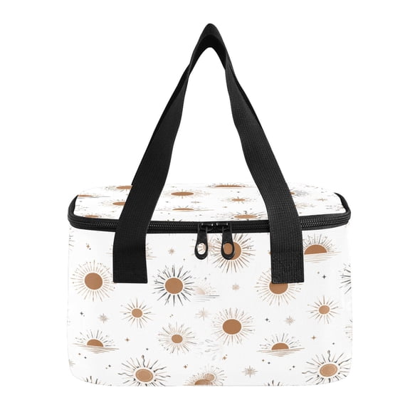 6L Insulated Lunch Bag Square Handheld Cooler Tote Abstract Sun Burst Design Reusable Thermal Bag with Polyester & Aluminum Lining for Work Picnic Travel