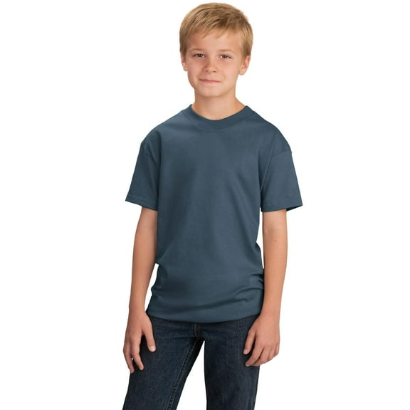 Port & Company Youth 5.4-oz Cotton T-Shirt. Steel Blue. XS.