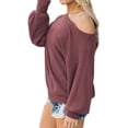 thumbnail image 4 of Uhndy Women Oblique Shoulder Long Sleeve Solid Color Blouse Purple S, 4 of 5