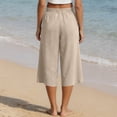 thumbnail image 3 of Wutalume Women's Baggy Wide Leg High Waisted Palazzo Capri Pants Solid Color Cotton Linen Beach Vacation Casual Pockets,Khaki XL, 3 of 4