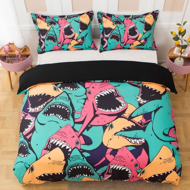 3D Dibujado a Mano Animal Tiburón Color Colcha Set Ropa de Cama Set Funda Nórdica