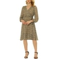 thumbnail image 2 of Allegra K Women's Boho Floral V Neck Bishop Sleeve Below The Keen Wrap Dress, 2 of 5