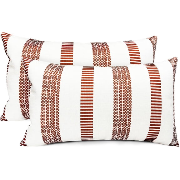 Decorative Throw Pillow Covers Set of 2 Coffee Pillow Covers 12x20 inch Throw Pillow Cases Linen Square Pillow Case,Farmhouse Outdoor Modern Boho Striped Pillow Covers for Couch Sofa Bedroom