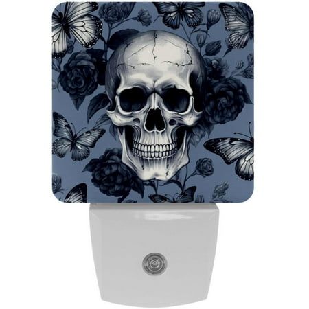 

Skull with Butterflies Aesthetic Pattern LED Night Lights Dusk To Dawn Smart Sensor 0.5W Plug-In Night Lights Lamp For Bedroom Bathroom Kitchen Hallway Stairs 2Pack