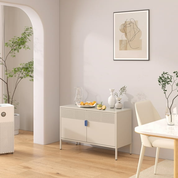 Meghna Metal Storage Locker Cabinet, Adjustable Shelves Free Standing Ventilated Sideboard Steel Cabinets for Office,Home
