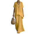 thumbnail image 3 of Women's Linen-Blend Short Sleeve Asymmetric Tunic & Wide Leg Pants 2-Piece Set Casual Summer Daily Vacation Outfit Trendy Going Out Suits for Womens Yellow S, 3 of 6