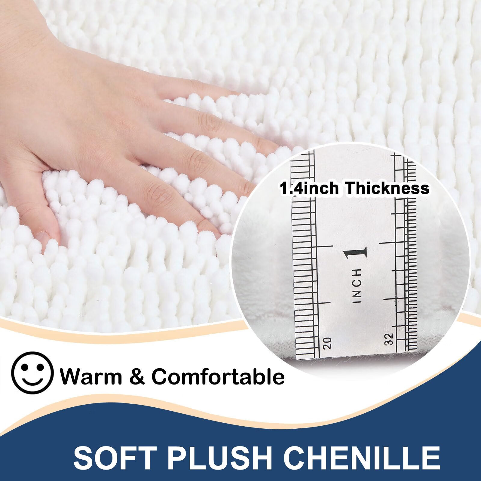 DISEN Luxury Chenille Bathroom Rug Mat, Extra Soft Thick Absorbent Shaggy Bath Rugs, Non-Slip Machine Wash Dry Plush Bath Runner Mats for Bathroom, Living Room, and Laundry Room (60"x24", Beige)