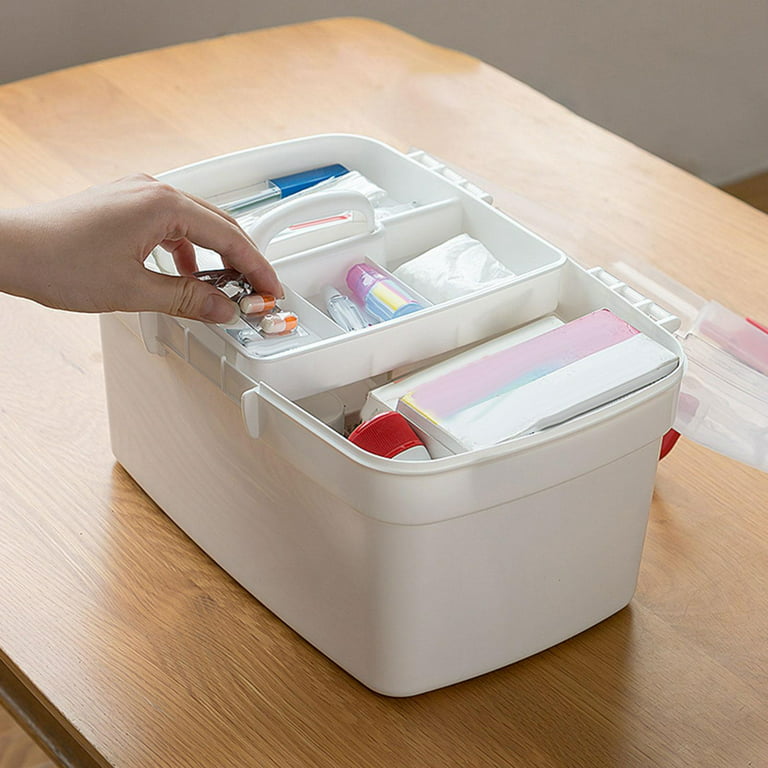 Multi Purpose Family First Aid Medical Box Container Bin Removable Tray  Household Storage Case for Outdoor Activities Car Travel Family L