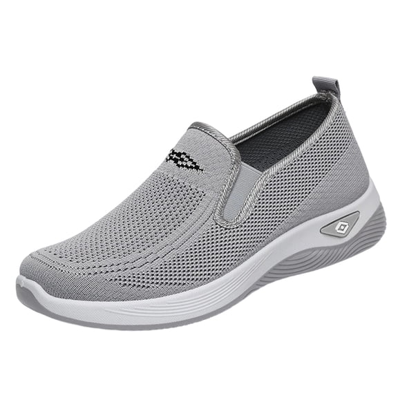 Floleo Women's Slip-On Hollow Knit Mesh Walking Shoes, Round Toe Cushioned Curved Midsole Footwear, Six Solid Tone Non-Slip Breathable Daily Casual Loafers(Gray,10)