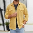 thumbnail image 4 of DPTALR Men's Casual Solid Color Turndown Collar Long Sleeve Shirt with Pockets,Yellow,Big and Tall Men M, 4 of 6