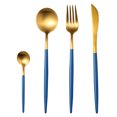 thumbnail image 1 of 4Pcs Stainless Steel Flatware Set Fork Spoons Coffee Spoon Kitchen Tableware for Home Hotel Restaurant, Blue + Golden, 1 of 9