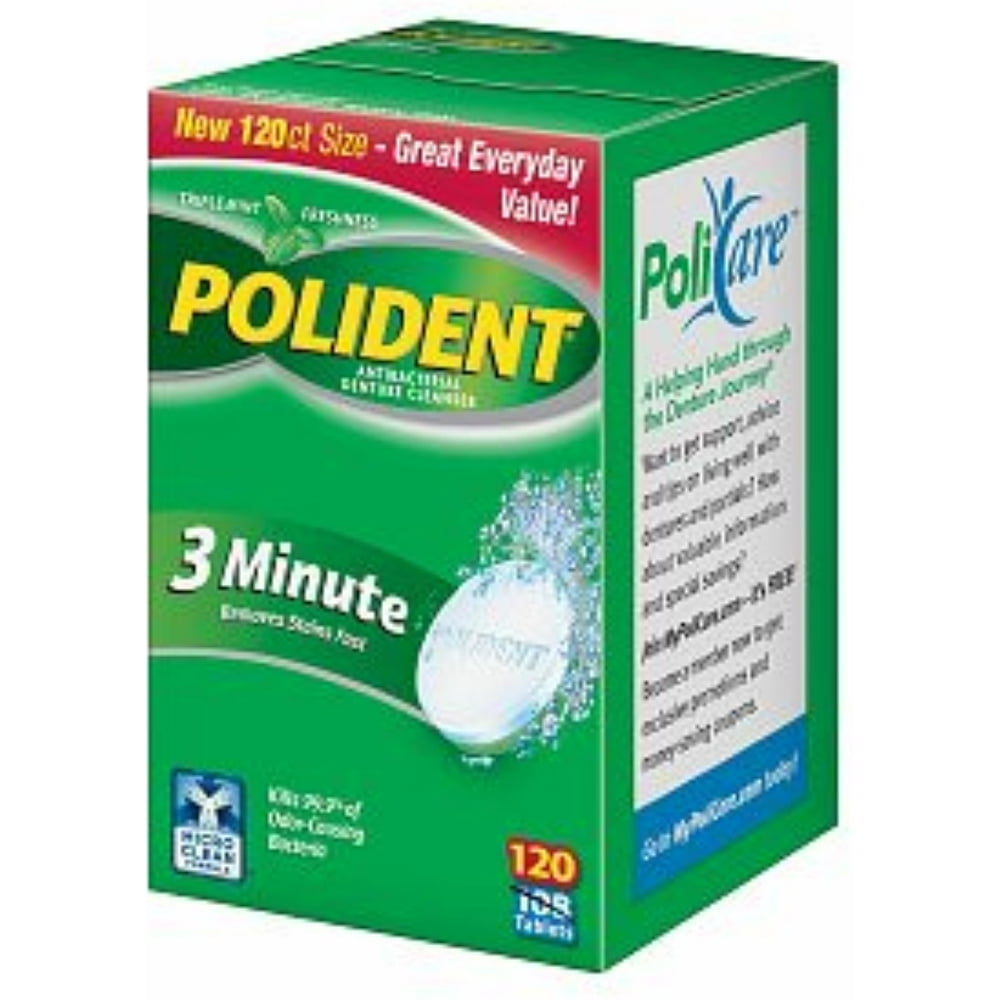 Polident 3 Minute, Antibacterial Denture Cleanser 120 ea (Pack of 4