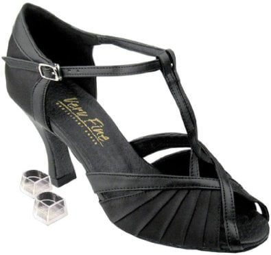 Very Fine Womens Salsa Ballroom Tango Dance Shoes Style C5004 Bundle with Plastic Dance Shoe Heel Protectors Heel 3 Inch Silver 9.5