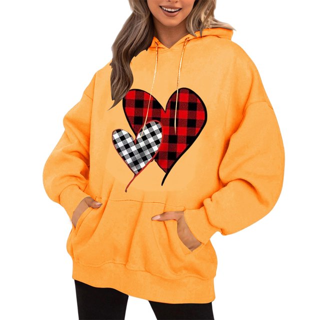 WEAIXIMIUNG Chandail en Molleton pour Femmes Zip Sans Capuche Col Rond Poche Imprimé Cœur Saint-Valentin Manches Longues