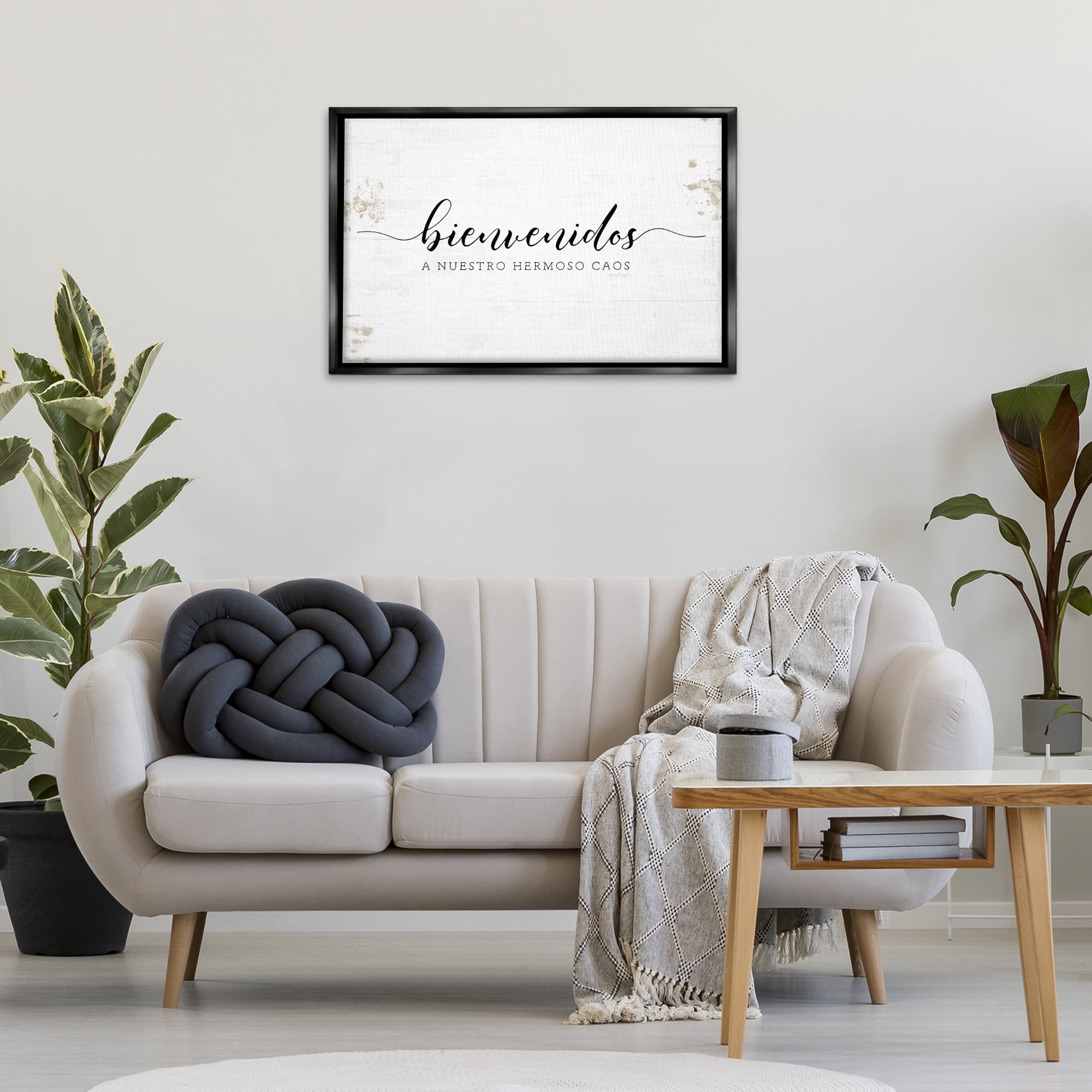 Stupell Industries Bienvenidos a Nuestro Hermoso Caos Inspirational Quotes & Sayings Painting Black Floater Framed Art Print Wall Art, 31 x 21