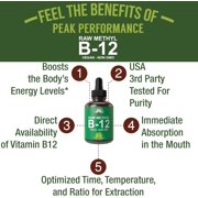 Raw Methyl B12 Liquid Drops. Sublingual Fast Acting Advanced Vegan B 12 Liquid Vitamin Supplement. High Bioavailability Methylcobalamin B-12 Vitamins for Energy, Focus and Relief. for Men + Women