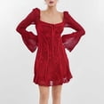 thumbnail image 6 of ZQUUVOU Women's Summer Casual Dress V-Neck Long Sleeve Short Dress Red, 6 of 7