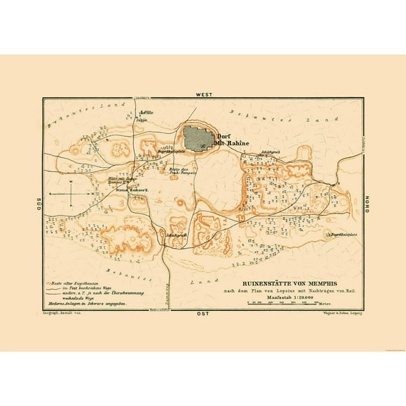 Historic Map - Memphis Egypt - Baedeker 1913 - 31.41 x 23 - Vintage Wall Art