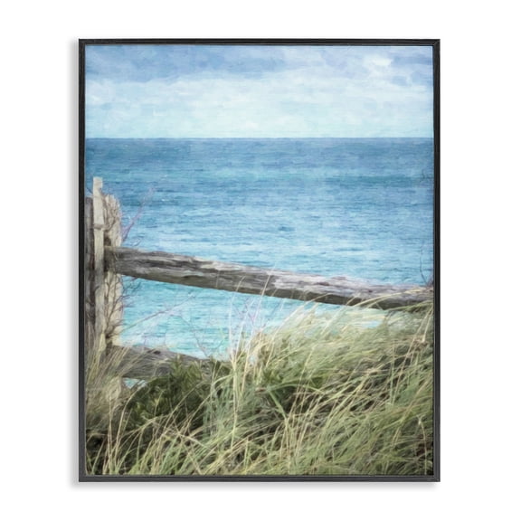 Stupell Industries Coastal Waterfront Beach Fence Black Framed Giclee Art, 11 x 14, by Graffitee Studios