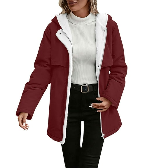 Jackets For Women Sevevn Women's Fleece Lined Jacket Winter Coat Warm Thicken Casual Outwear with Hood