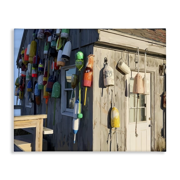 Stupell Industries Traditional Island Hut Beach Buoy Canvas Art, 20 x 16, by Emily Kalina