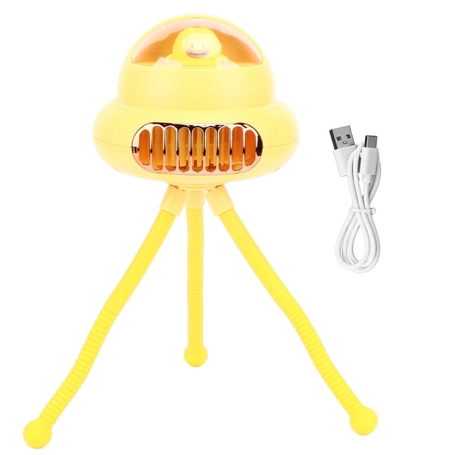 Ventilador para cochecito Patas de pulpo flexibles Cápsula espacial Ventilador sin hojas Cochecito multifuncional portátil de 3 velocidades Ventilador silencioso Amarillo
