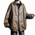 thumbnail image 3 of Maoxin Men's Leather Jacket Man Solid Color Pockets Zipper Lapel Leather Coat Jacket for men Khaki M, 3 of 4
