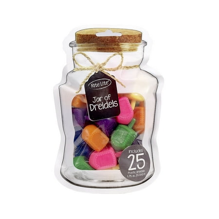 Rite Lite "Jar" of Dreidels, Spin the Dreidel Hanukkah Game with 25 Multi-Color Pieces