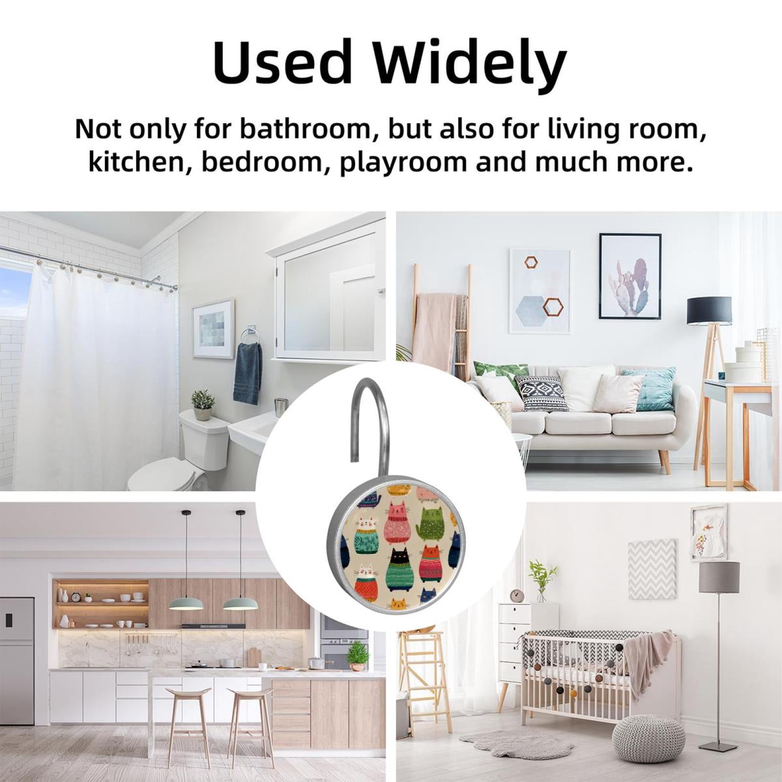 12pcs Decorative Shower Curtain Hooks, Rust Resistant Shower Rings for Bathroom Living Room,Rustproof Stainless Steel Rings for Shower Curtain and Liner Rods,Sweater Colorful Cat