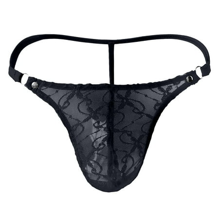 iOPQO Intimates underwear women Men s Lace Mesh Pouch G-string Thong T-back Lingerie Brief Panty Black M