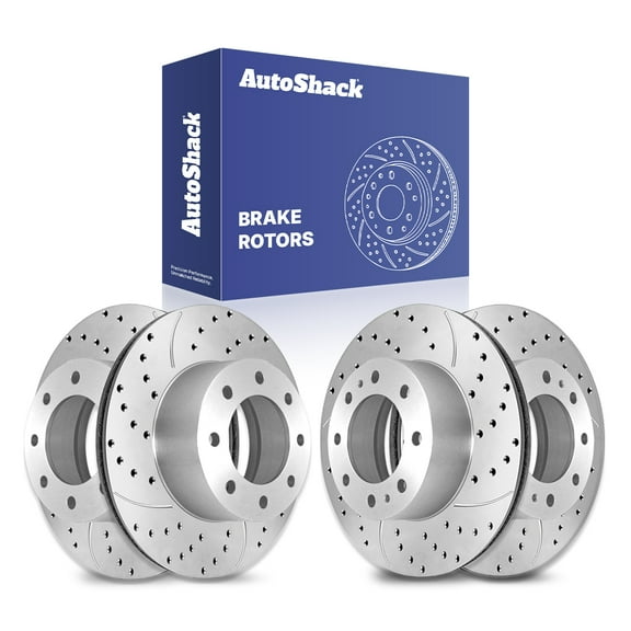 AutoShack Front Vented & Rear Vented Drilled & Slotted Silver Zinc Coated Brake Rotors 4-PC Set Replacement for 2003-2017 Chevrolet Express 3500 2001-2010 Chevrolet Silverado 2500 HD SilverShield Pro