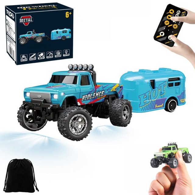 HAOAN Mini Rc Monster Truck 1/64 Scale Monster Truck Remote Control Car with Lights 2.4Ghz Remote Control Rechargeable Mini Monster Truck Rc Alloy Rc Semi Truck Speed Adjustable