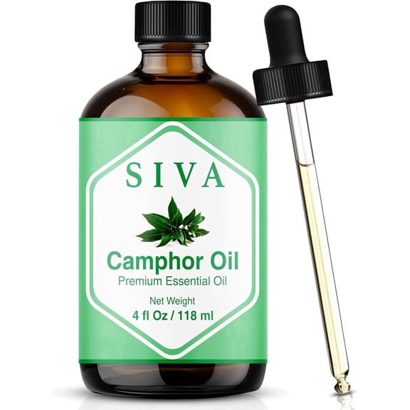 Siva Camphor Essential Oil - 4 Fl Oz – 100% Natural Camphor Oil - for Diffuser, Face, Skin Care, Aromatherapy, Hair Care, Scalp and Body Massage - with Dropper