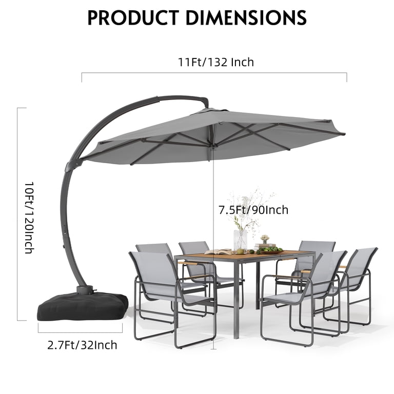 11FT Cantilever Patio Umbrella with Base Included, Large Cantilever  umbrella with 360Rotation, Heavy-Duty Offset Outdoor Umbrella for ...