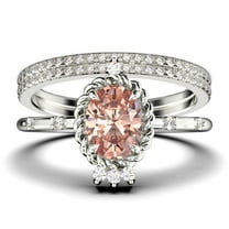 Dazzling Art nouvea 2.50 Carat Oval Cut Morganite And Diamond Moissanite Engagement Ring, Wedding Ring in 10k Solid White Gold, Compass Ring, Promise Ring, Anniversary Ring, Trio Set, Matching Band