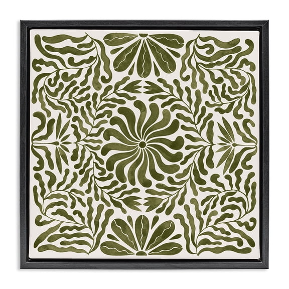 Stupell Industries Eclectic Symmetric Flower Pattern Black Floating Frame Canvas Art, 18 x 18, by Grace Popp