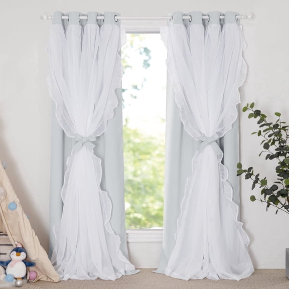 NICETOWN Double Layer Blackout Living Room Curtains Grommet Romantic Room Darkening Thermal Curtains, W52 x L95, Set of 2, Greyish White