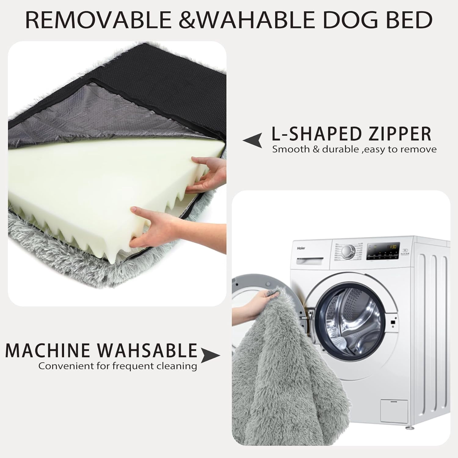 MY Large Dog Bed, Orthopedic Egg Crate Foam Dog Bed with Removable Washable Cover, Waterproof Pet Mattress Nonskid Bottom, Comfy Anti Anxiety Pet Bed Mat, 35x22 inch, Gray