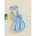 thumbnail image 4 of Elippeo Baby Girls 2Pcs Summer Outfits 3 6 12 18 Months Sleeveless Frill Smocked Strap Romper with Headband Set, 4 of 10