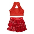 thumbnail image 3 of iiniim Kids Girls 2Pcs Dance Sequins Crop Top with Skirts Jazz Latin Performance Red 6, 3 of 5