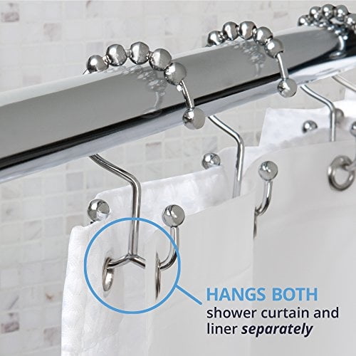 Ganchos de cortina de ducha de Maytex Glide de doble rodillo de metal resistente al óxido, anillos para el baño, conjunto de 12, cromo Maytex Aros de metal Maytex para Baño