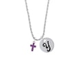 thumbnail image 2 of Delight Jewelry Silvertone Small Purple Crystal Cross Silvertone Script Initial Disc - Y - Charm Necklace, 20"+3", 2 of 4