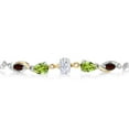 thumbnail image 2 of Gem Stone King 925 Silver and 10K Yellow Gold White Moissanite Green Peridot Red Garnet and Lab Grown Diamond Tennis Bracelet for Women By Keren Hanan (1.69 cttw, Adjustable up To 9 inch), 2 of 3